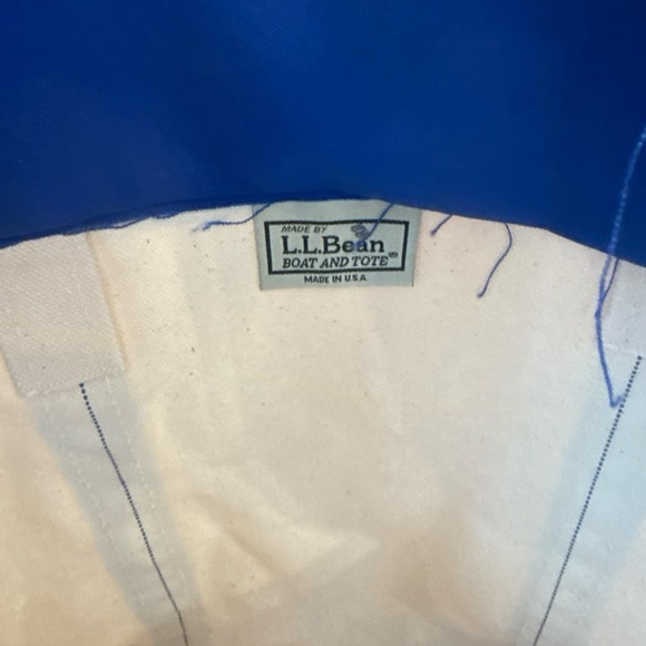 Vintage LL Bean Canvas Boat and Tote Bag Blue/cream EH Zip Top 90's - Picture 13 of 13